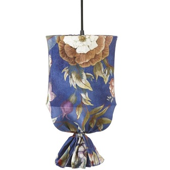 Lampa wisząca abażurowa Round len niebieska 30cm